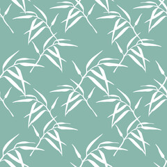 Fototapeta na wymiar Floral seamless pattern with bamboo branches watercolour on color background. Hand drawn style. Perfect for paper, textile, wrapping and decoration.