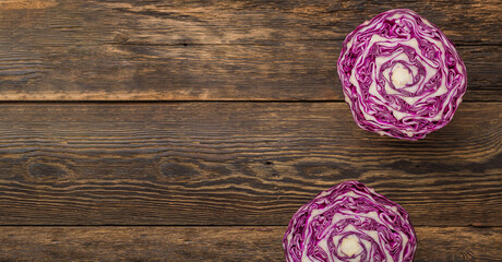 Red cabbage cut in half