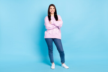Full body photo of young woman happy positive smile confident crossed hands wear casual outfit...