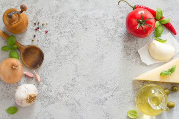 Ingredients italian food cuisine on concrete background