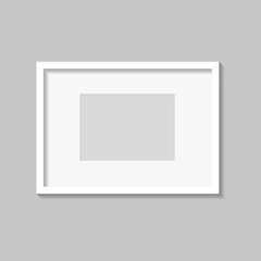 White photo or picture frame with mat and shades isolated on gray background. Vector illustration. Wall decor. Rectangle horizontal photo frame