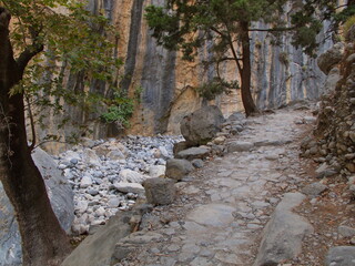 Hiking track in Samaria Gorge on Crete in Greece, Europe
