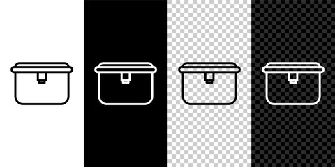 Set line Lunch box icon isolated on black and white background. Vector Illustration.