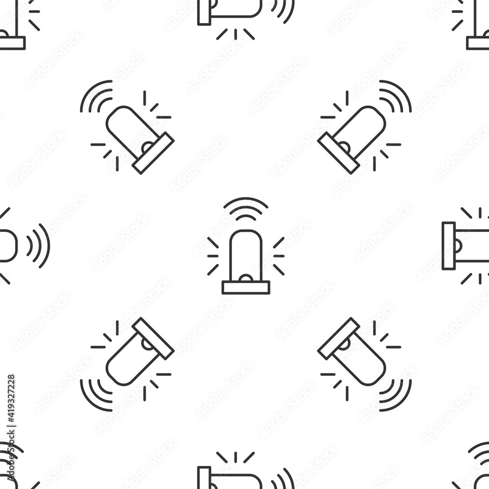 Poster grey line smart flasher siren system icon isolated seamless pattern on white background. emergency f