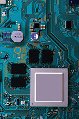 Electronic circuit board close up.