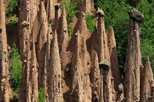 Erdpyramiden bizarre S&auml;ulen am Ritten, Bozen, S&uuml;dtirol, Italien, Europa