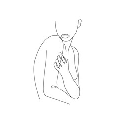 Trendy Line Art Woman Body. Minimalistic Black Lines Drawing. Female Figure Continuous One Line Abstract Drawing. Modern Scandinavian Design. Naked Body Art. Vector Illustration.