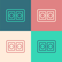 White Electrical outlet icon isolated on black background. Power socket. Rosette symbol. Vector.