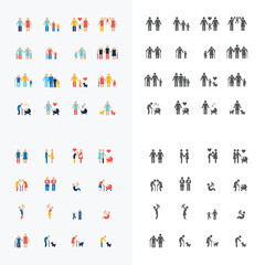 Family silhouette icons flat design vector set.