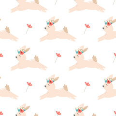Seamless pattern with cute rabbits. Easter holiday decoration