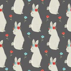 Seamless pattern with cute rabbits. Easter holiday decoration