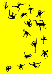 set of silhouettes of jumping people