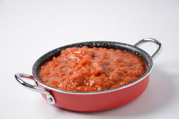 Matbucha - Moroccan Tomato dip, spread or condiment - Cooked Spicy Tomatoes, Peppers, Garlic and Chili Pepper