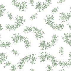 Seamless pattern hand drawn branches for spring decoration. Doodle vector illustration. Isolated on white background. Stock illustration