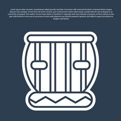 Blue line Indian musical instrument tabla icon isolated on blue background. Vector.