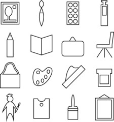 artist creativity black line icon set