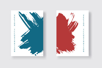 Blue and red abstract design set. Ink paint on brochure, Monochrome element isolated on white.