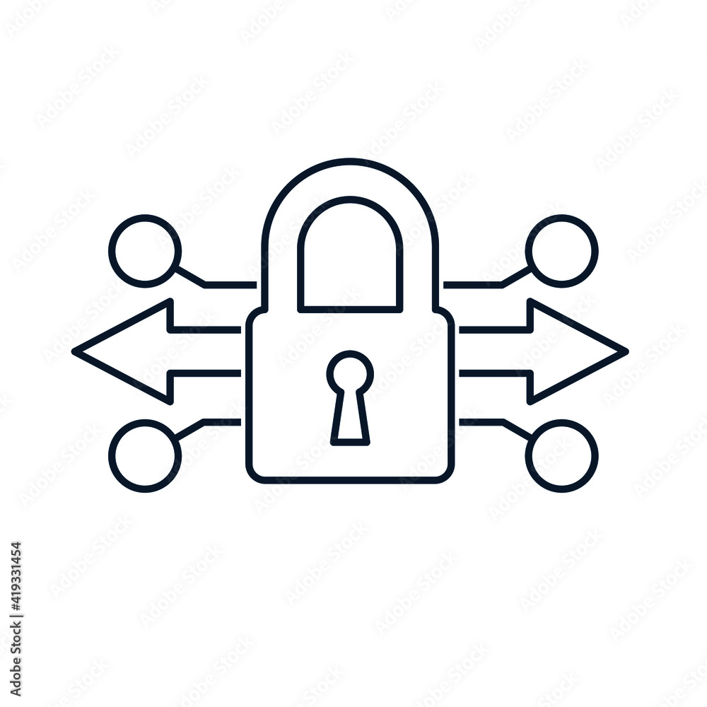 Poster lock, arrows, circles. the concept of technical means of diagnostics of systems that ensure safety. 