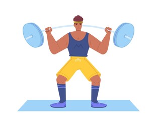 Black man lifting dumbell. Sport home, bodybuilder, gym equipment, weight trainingm muscle strong workout concept. Stock vector illustration in flat cartoon style isolated on white background clip art