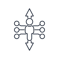 Silhouette of a man, circles, arrows. The concept of continuing education. Vector icon isolated on white background. 