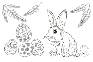 Easter. Linear rabbit image. Vector image isolated. Coloring for children.