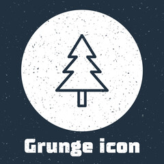 Grunge line Christmas tree icon isolated on grey background. Merry Christmas and Happy New Year. Monochrome vintage drawing. Vector.