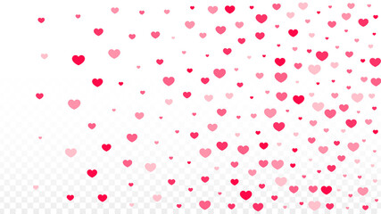 Hearts Confetti Falling Background. St. Valentine's Day pattern. Romantic Scattered Hearts Design Element. Love. Sweet Moment. Gift. Cute Element of Design for Sales or Celebration.