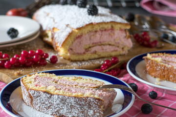Biscuit roll with berry cream filling
