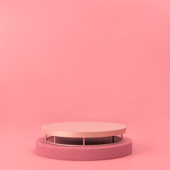 Pink podium with cloud on pastel pink background. 3d rendering