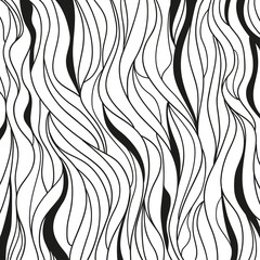 Fototapeta premium Monochrome wave pattern. Background. Hand drawn lines. Hair texture. Doodle for design. Line art. Illustration for coloring. Design for spiritual relaxation for adults. Black and white wallpaper