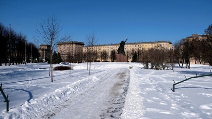 Fototapeta na wymiar Komsomolskaya Square, Saint Petersburg, Russia. Frosty sunny day.