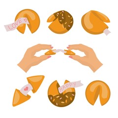 Chinese fortune cookies set Isolated icons of cookies Cartoon vector illustration