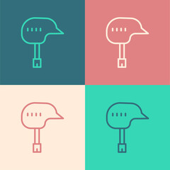 Pop art line Bicycle helmet icon isolated on color background. Extreme sport. Sport equipment. Vector.