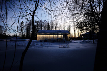 Greenhouse on sun set light