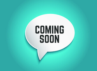Coming soon blue 3d realistic paper speech bubble vector esp10.