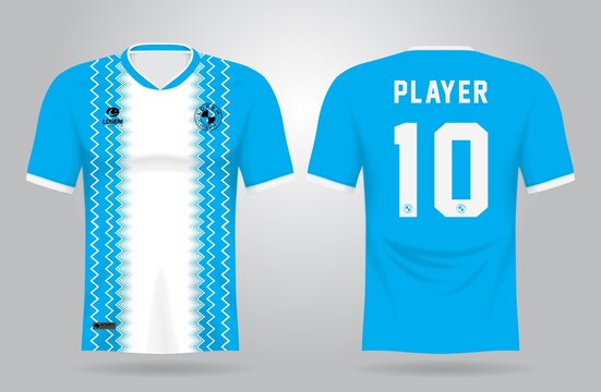 Blue White Sports Jersey Template For Team Uniforms And Soccer T Shirt Design