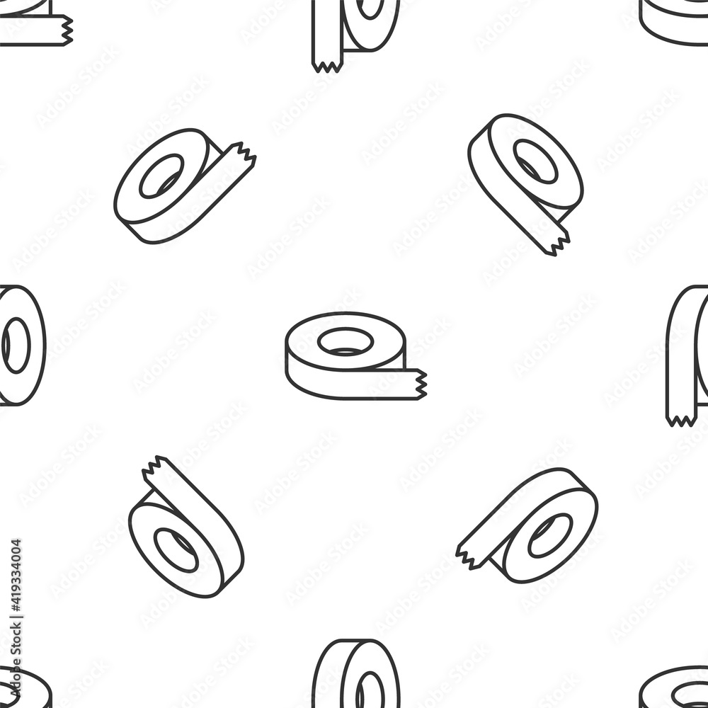 Poster grey line scotch tape icon isolated seamless pattern on white background. insulating tape. vector.