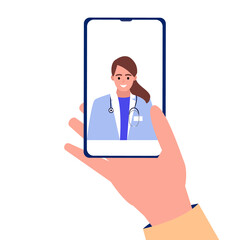 Call a doctor online. Consultation with a doctor online. Concept of safe medical care