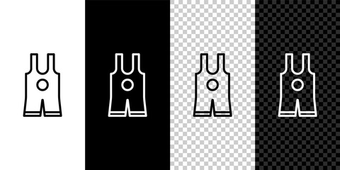 Set line Wrestling singlet icon isolated on black and white,transparent background. Wrestling tricot. Vector.