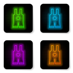 Glowing neon line Wrestling singlet icon isolated on white background. Wrestling tricot. Black square button. Vector.