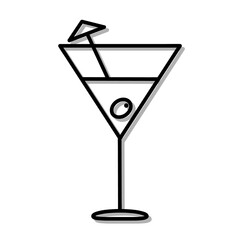 Classic goblet or Wineglass of Martini Cocktail. Flat Icon in Outline Design. Black Stroke. Pictogram for Website Vector eps10.