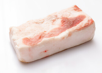 raw lard piece on white background, pork fat