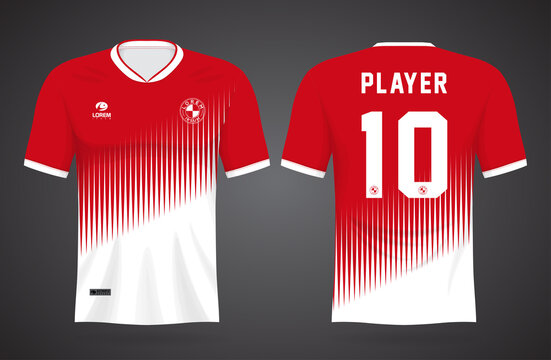 Red White Sports Jersey Template For Team Uniforms And Soccer T Shirt Design