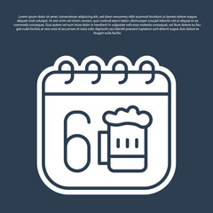 Blue line Saint Patricks day with calendar icon isolated on blue background. Four leaf clover symbol. Date 17 March. Vector.