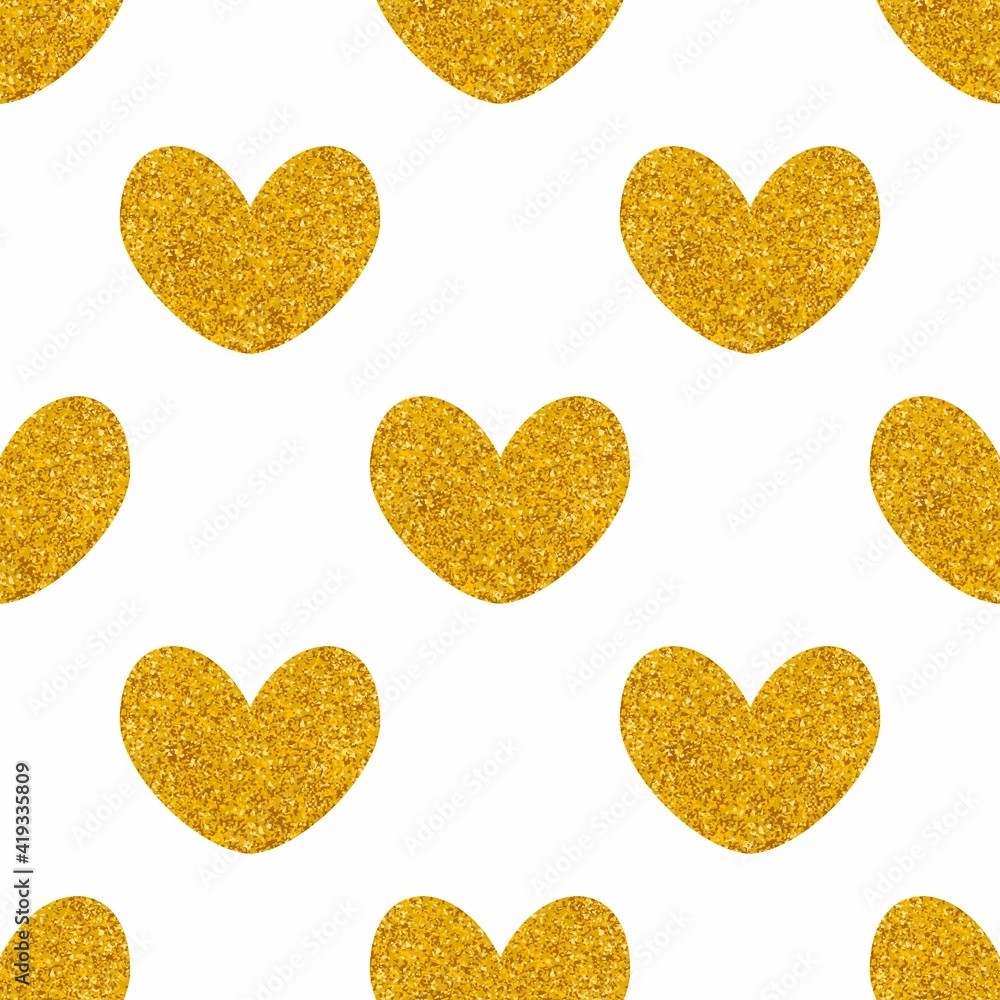 Poster tile vector pattern with golden hearts on white background