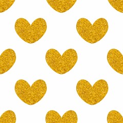Tile vector pattern with golden hearts on white background