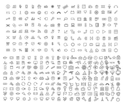 Icons Collection with 326 Items. Business, Eco and Flower symbols, Office, Medical and others symbols. Jpeg