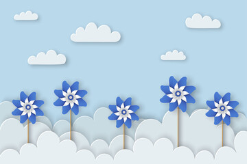 Child Abuse Prevention month of April. Stop child violence. Children protection and safety month. Child Abuse Awareness background. Poster with blue pinwheels. Banner, poster. Vector illustration