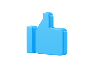 Blue 3d like vector icon. Digital finger raised upwards symbol of approval and consent.