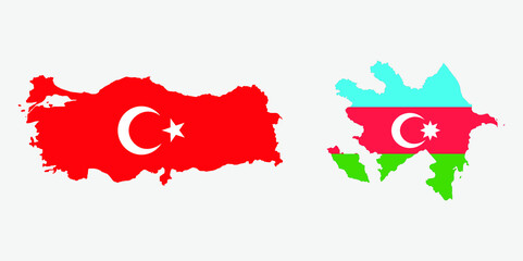 Turkey and Azerbaijan counrty map and flags vector graphic element Illustration template design
